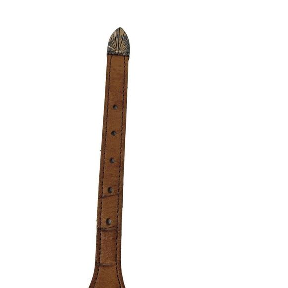 Vintage Southwestern Leather Belt Tan Silver‎ Animal Concho M 34" Unisex USA - Picture 7 of 8